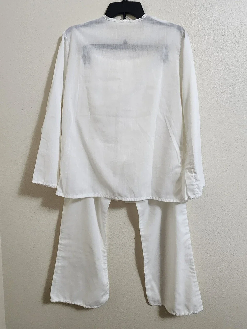 VTG 70s White Cotton Pajama Set M Embroidered Lace Eyelet Prairie Cottagecore